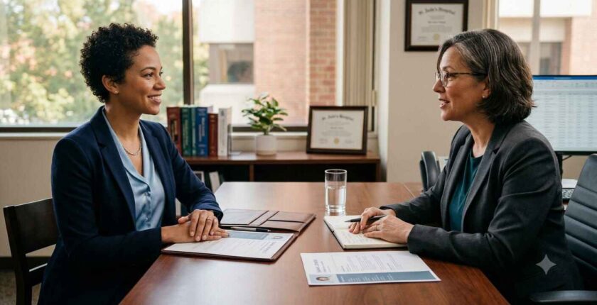 Healthcare interview tips - candidate in a hospital interview