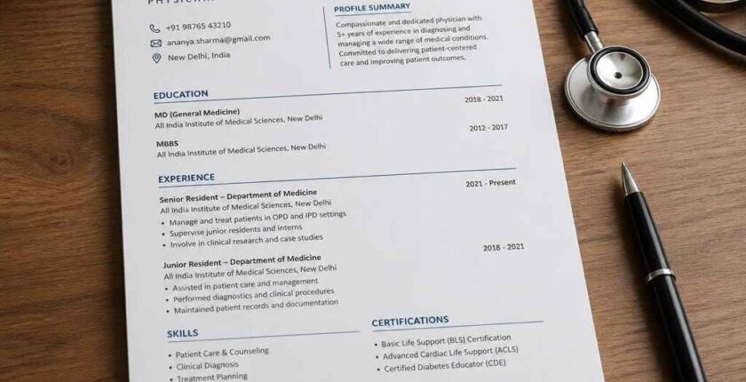 Medical CV guide - CV printout with stethoscope