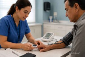 Hospital triage process - nurse checking patient vitals