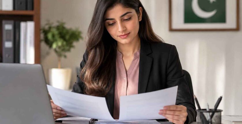 Female jobs in Pakistan Army - woman reviewing application documents
