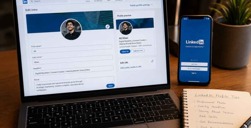 How to optimize your LinkedIn profile for jobs - editing profile on laptop